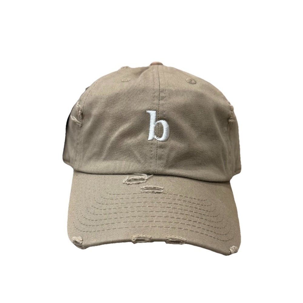 bestir Unisex Khaki Distressed Dad Hat With The Iconic b On Front. OSFA. NWT